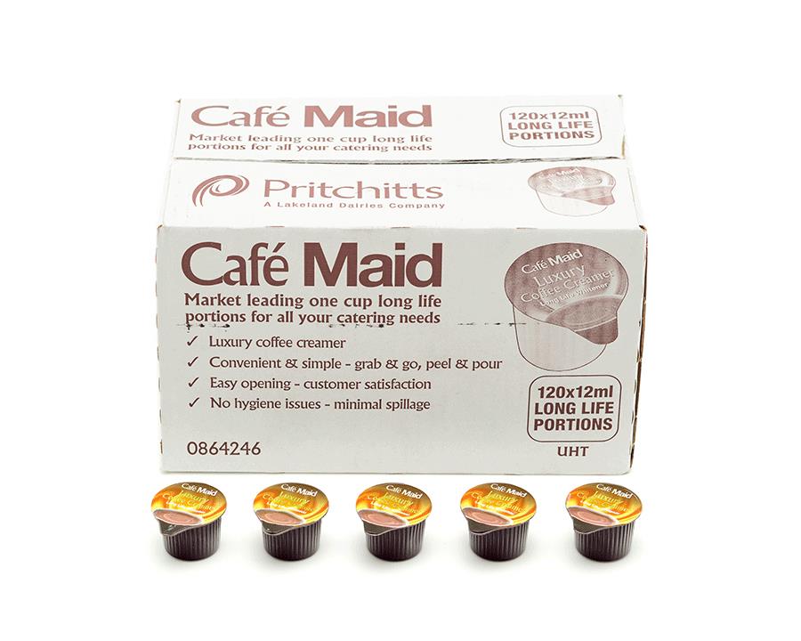 cafe maid coffee creamer, individual pots, portions, hot drinks, uht one cup, long life 