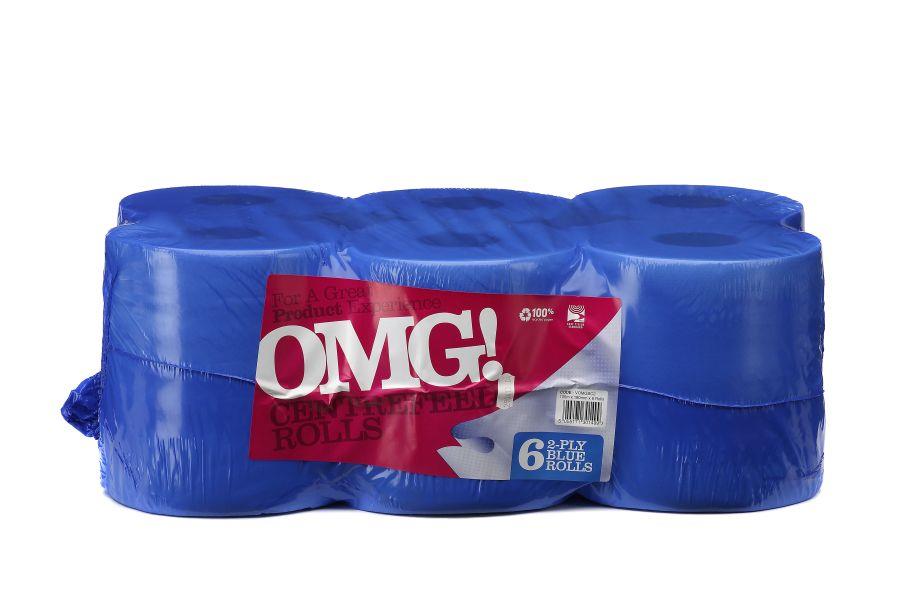 blue centrefeed, roll, recycled, tissue, absorbant, 2ply, work, professional 