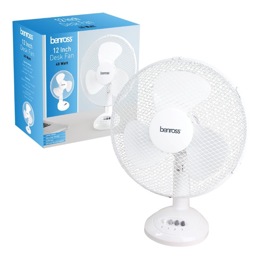 12" White Desk Fan