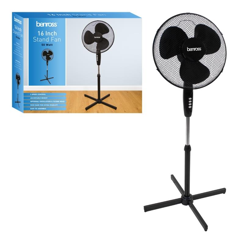 16" Black Oscillating Stand Fan