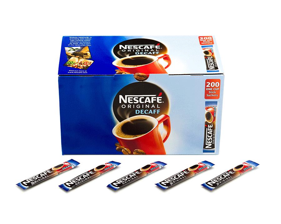 nescafe decaff coffee instant sticks, quick, easy to use, value for money, carry with you, use on the go 