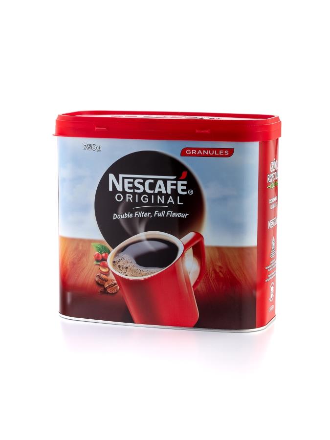 nescafe, instant coffee, fast, easy to use, convenient, granuales, big tin, brand 
