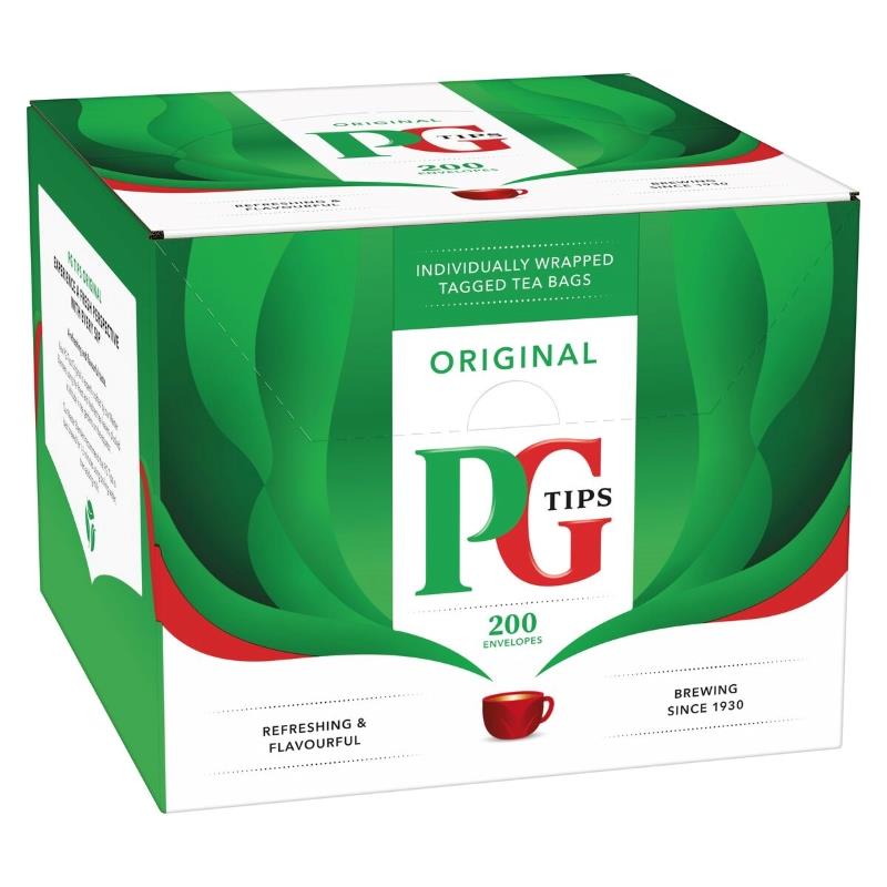 pg tips, envelopes, tea bags, brand, great tasting, 