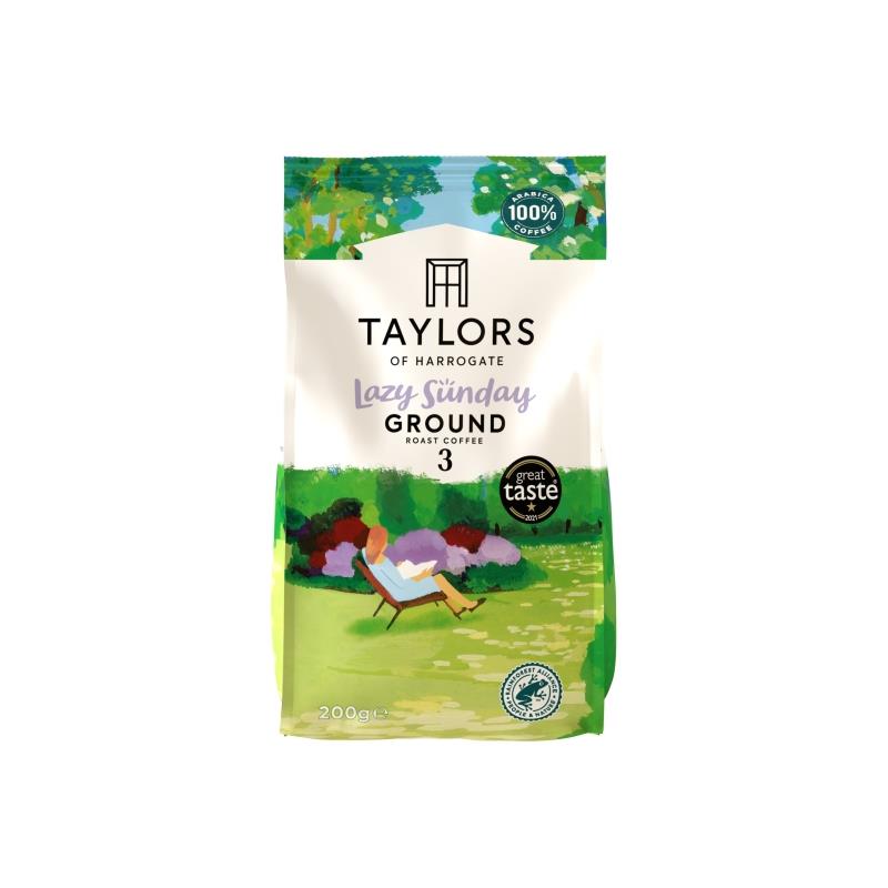 taylors of harrogate, lazy sunday, ground coffee, roasted and ground beans, arabica, 