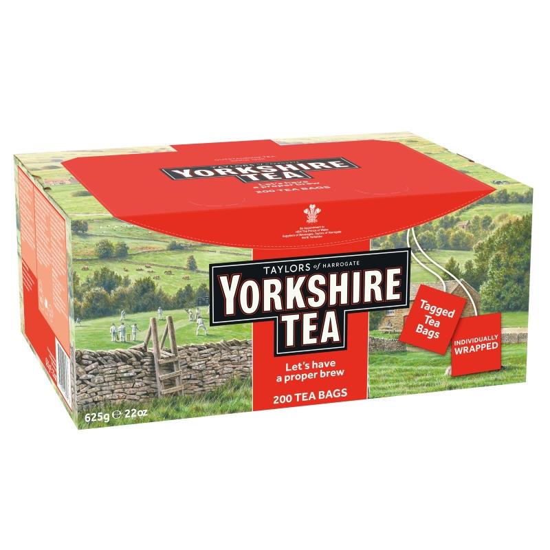 yorkshire tea envelope tea bags, quality, rainforest alliance certified, individually sealed, workplace, 