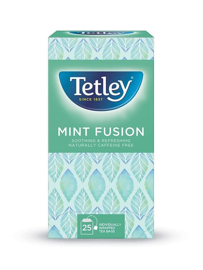 tetley mint fusion tea bags, peppermint, refreshing taste, infused, herbal tea, aid digestion