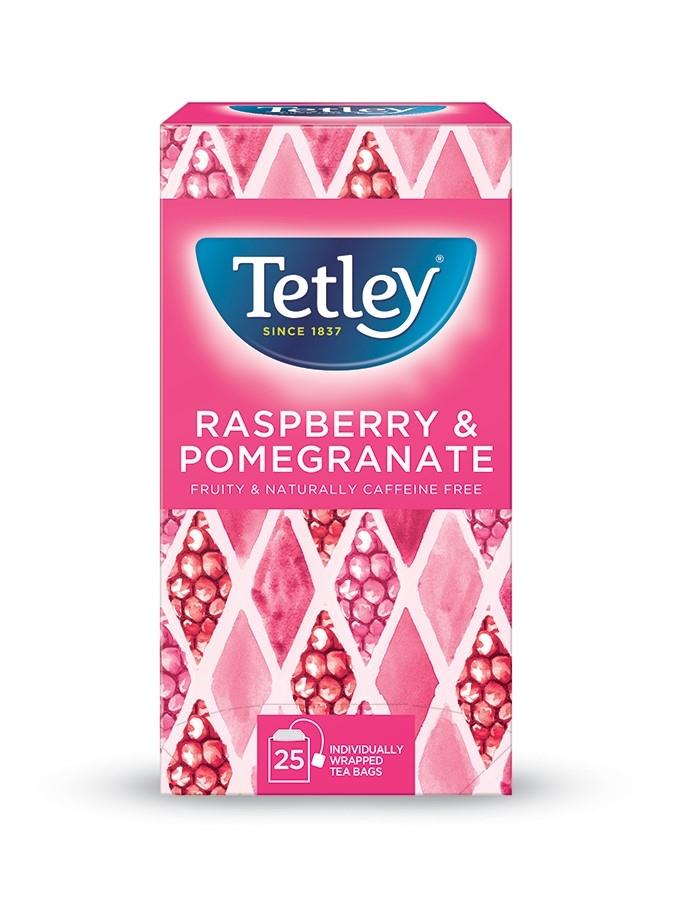 tetley flavoured tea, raspberry, blended tea bags, caffeine free, 