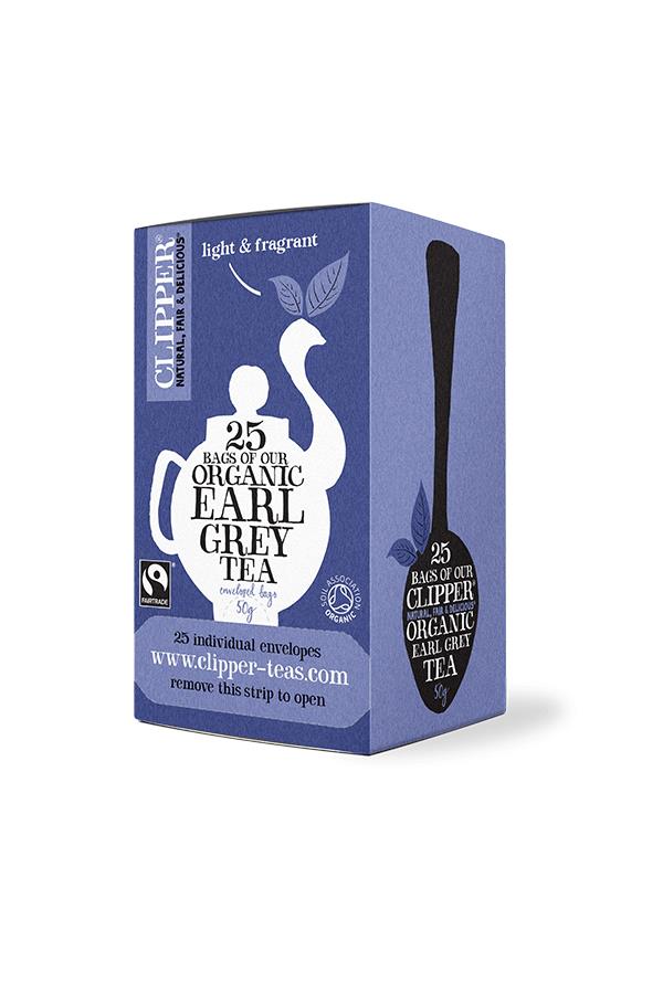 clipper, organic, fairtrade, earl grey tea bags, citrus, bergamot, 