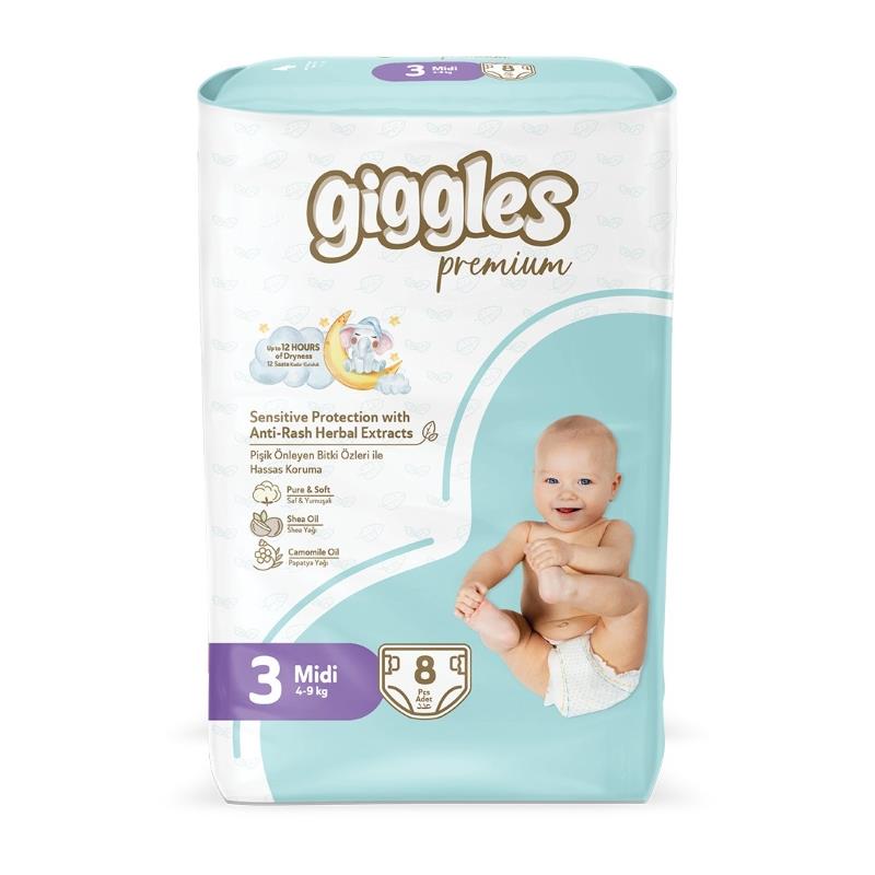 Giggles Nappies Size 3 Midi’s Pack 8’s