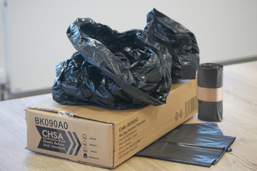 medium duty, black sacks, recycled, waste, disposal, refuse, rubbish, on a roll 