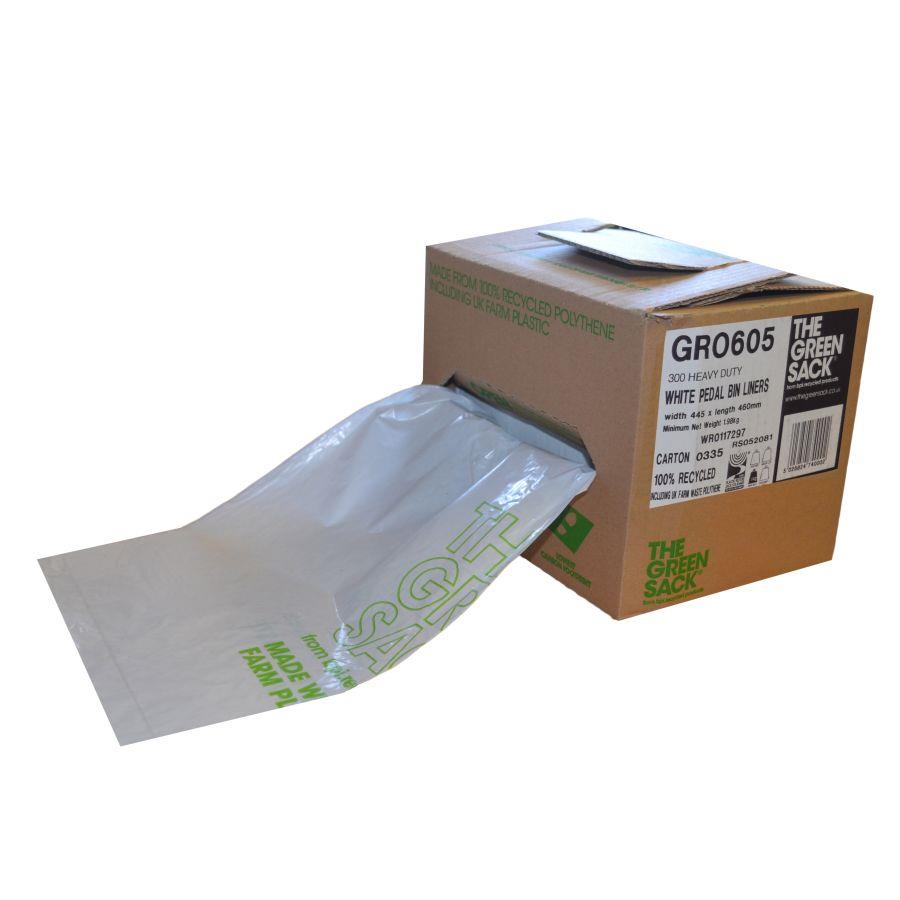 heavy duty, clear, green, recycled, pedal bin liner, premium strength 