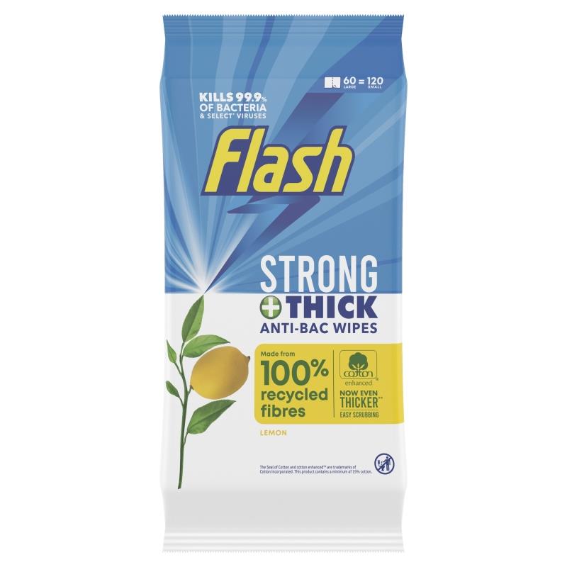 Flash Stong & Thick Lemon Antibac Wipes 60's