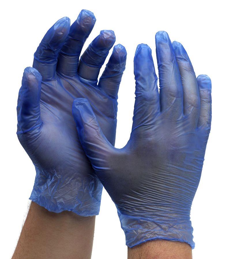 Blue Vinyl Powdered Gloves Small