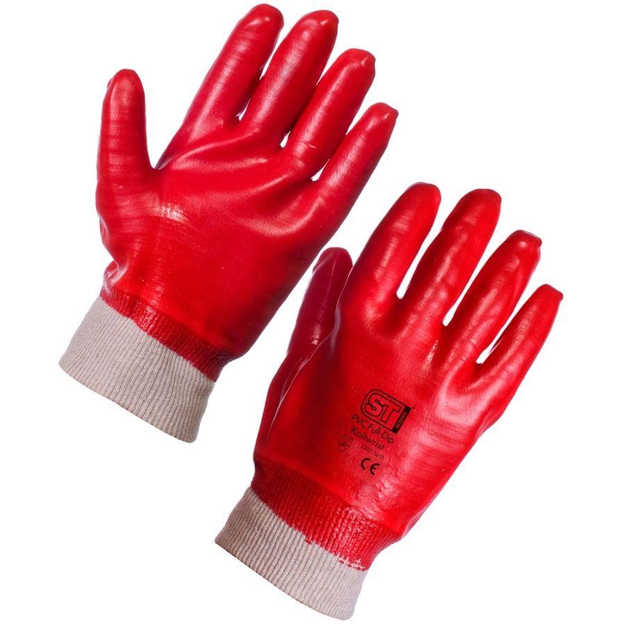 PVC Fully Coated Knit Wrist Gloves - Red