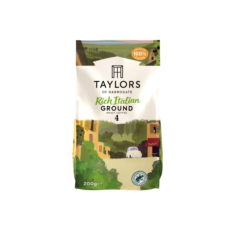taylors of harrogate, rich italian ground coffee, roasted and ground beans, arabica, 
